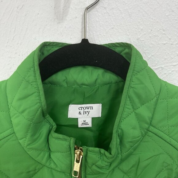 Crown & Ivy Women's Quilted Vest Size M Green Zip Snap Adjustable Classic - Picture 5 of 8